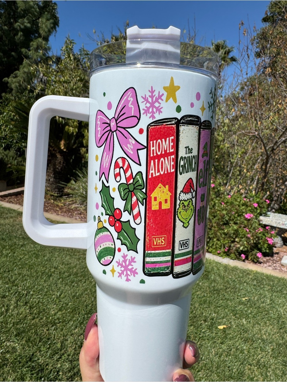 Retro Christmas movies on Vhs 40oz stainless steel tumbler